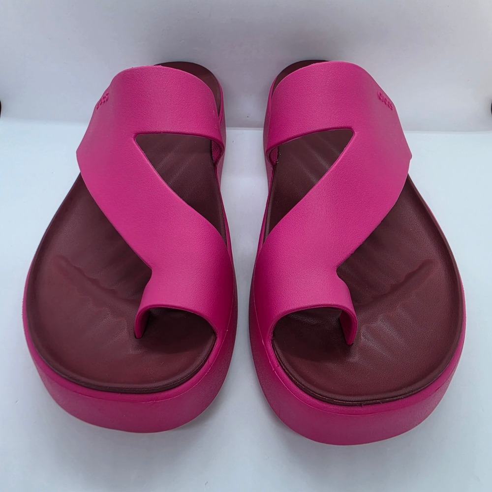 Crocs Getaway Platform Sandals Pink Burgundy Asymmetrical Straps 210834 Womens 8 - Picture 2 of 10